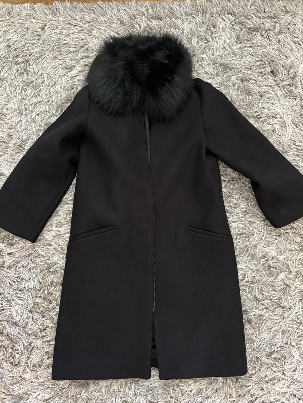 Zara Black Wool Coat with Fur Collar